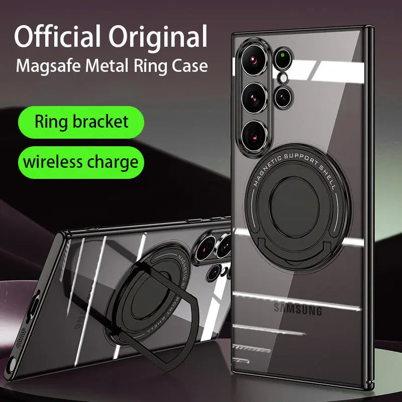 Premium Non Yellowing Magnetic Ring Holder Clear Case For Samsung Galaxy S23 Series - caseimpec